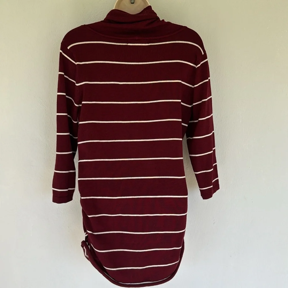 Pink Rose maroon white stripe cowl neck 3/4 sleeve long tunic sweater size large